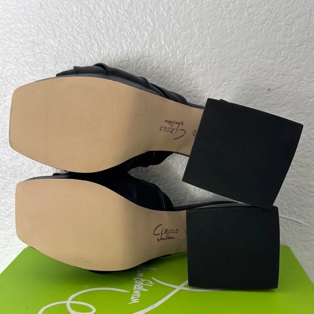 SAM EDELMAN Circus Marianna Black Size 6 1/2 Open Toe Block Heel Slide Sandals